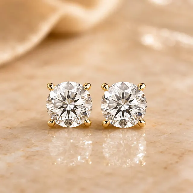 Round Lab Grown Diamond Stud Earrings – Hidden Halo 14K Yellow Gold – IGI Certified 2ct, Screw-Back