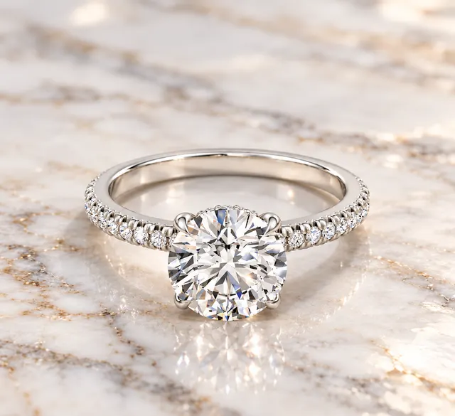 Round Cut Lab Grown Diamond Engagement Ring Floating Solitaire 18K White Gold IGI Certified
