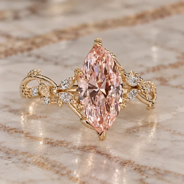 Pink Marquise Lab Grown Diamond Engagement Ring Tulip Setting 14K Yellow Gold IGI Certified VVS2 - VS1 - alternate view