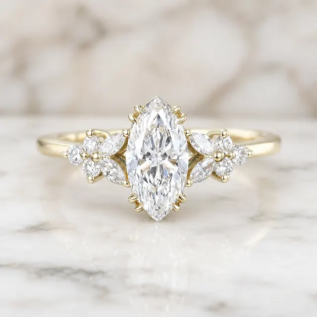 Marquise Lab Grown Diamond Engagement Ring Nature-Inspired Blossom Solitaire 1 Carat Center