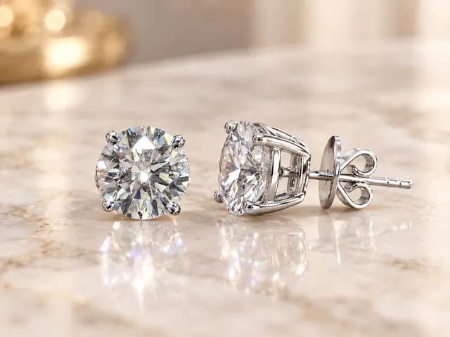 Round Lab Grown Diamond Stud Earrings Four-Prong Basket 14K White Gold E VVS2 Certified