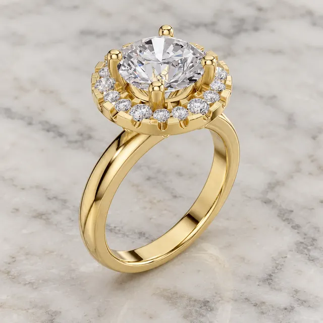 Round Lab Grown Diamond Engagement Ring Vintage Halo 18K Yellow Gold IGI Certified - alternate view