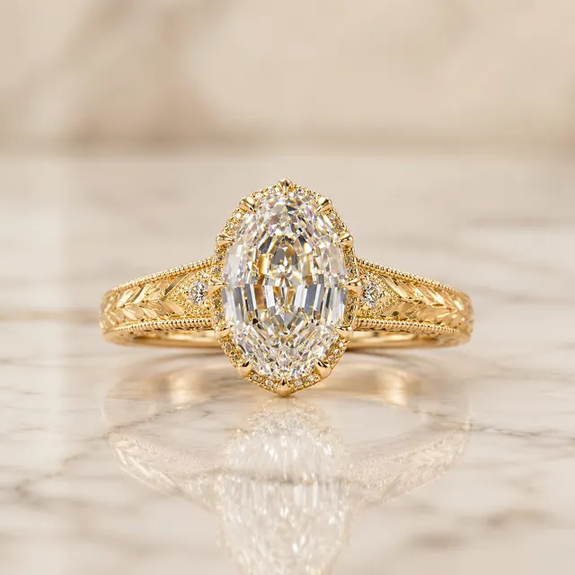 Oval Lab Grown Diamond Engagement Ring Vintage Halo 14K Yellow Gold IGI Certified 2.55 Carat E VVS2
