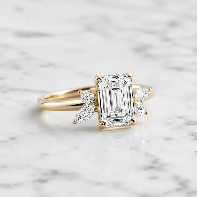 Emerald Cut Lab Grown Diamond Engagement Ring  Floral Side Stone 14K Rose Gold  IGI Certified 2 Carat E VVS2 - alternate view
