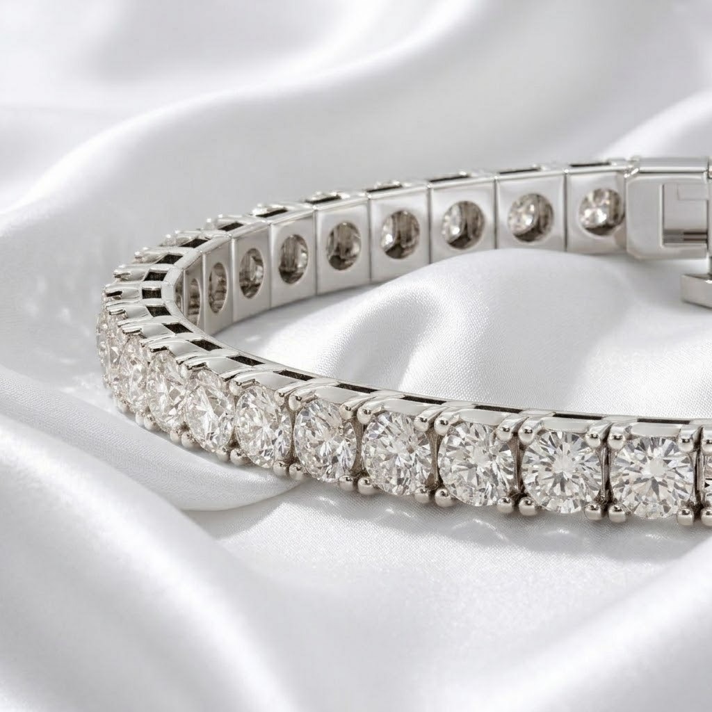 Round Lab Grown Diamond Tennis Bracelet – Four-Prong 14K White or Yellow Gold