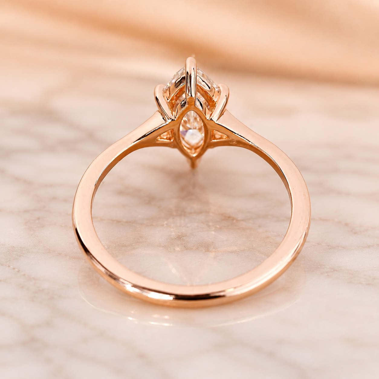 Marquise Lab Grown Diamond Engagement Ring Split Shank Solitaire 14K Rose Gold  IGI Certified 1 Carat E VVS2