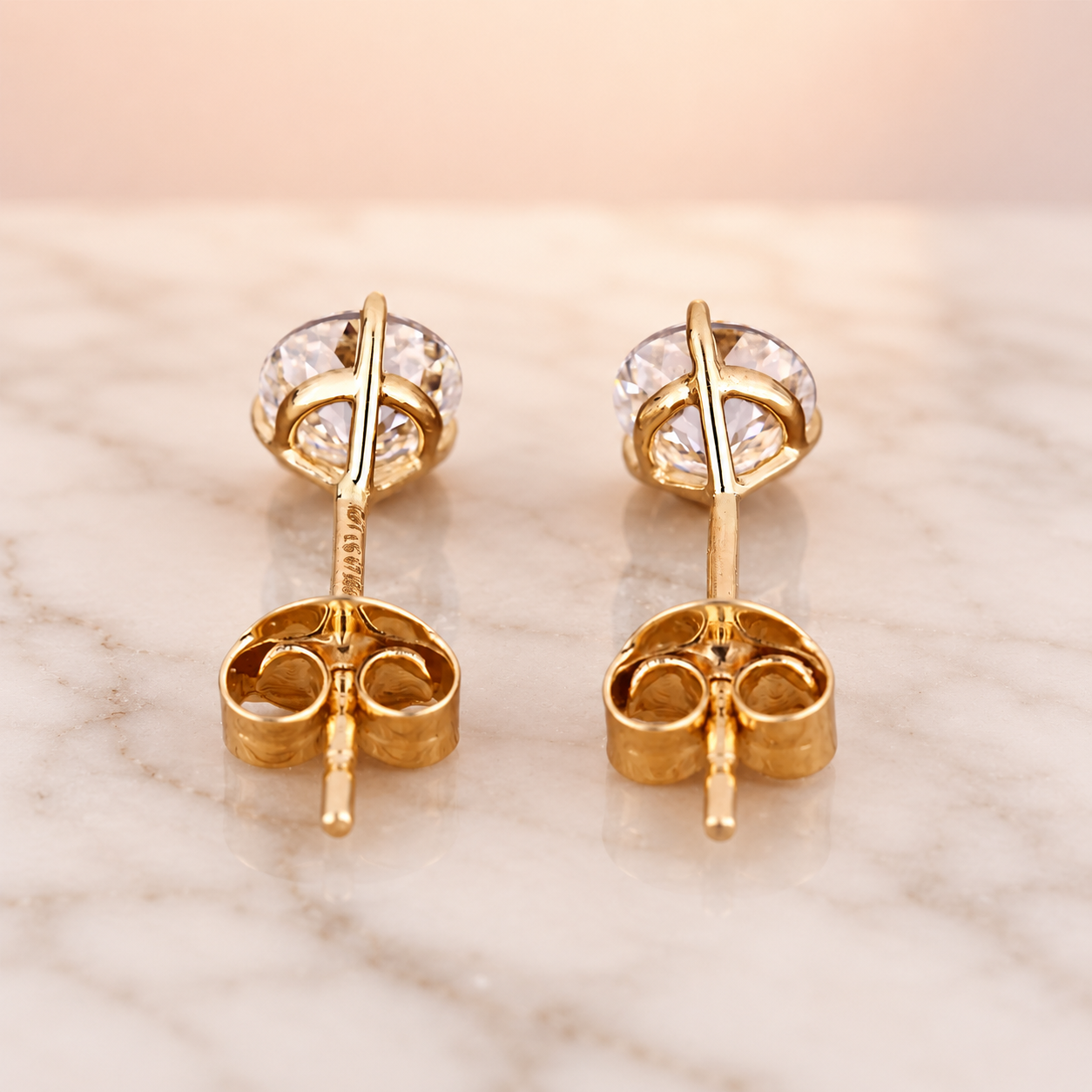 Portuguese Cut 2Ct Lab Grown Diamond Stud Earrings Martini Setting, E VVS2 — alternate view