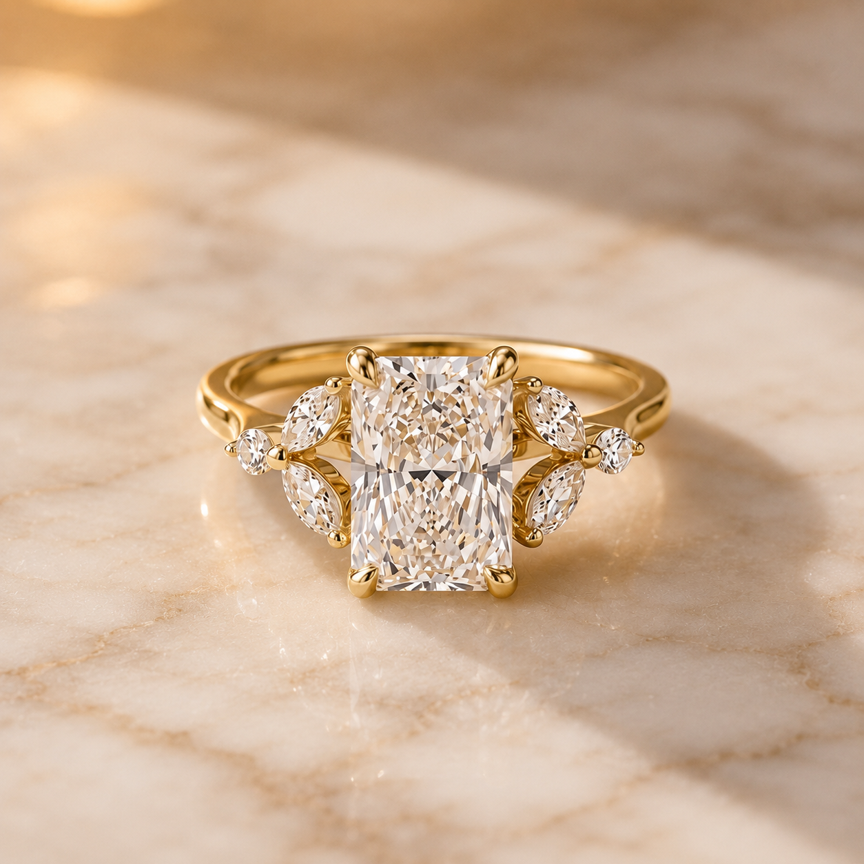 2.22ct Radiant Lab Grown Diamond Engagement Ring – IGI E VVS2 14K Yellow Gold