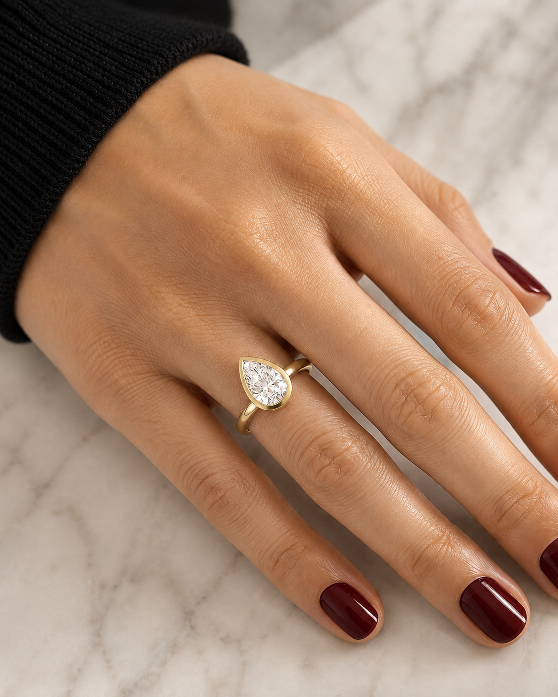 Pear Lab Grown Diamond Engagement Ring Solitaire Bezel 14K Yellow Gold IGI Certified 4 Carat E VVS2