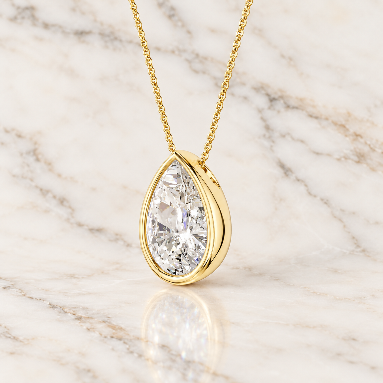 Pear Lab Grown Diamond Bezel Pendant Necklace, 14K Gold, IGI Certified