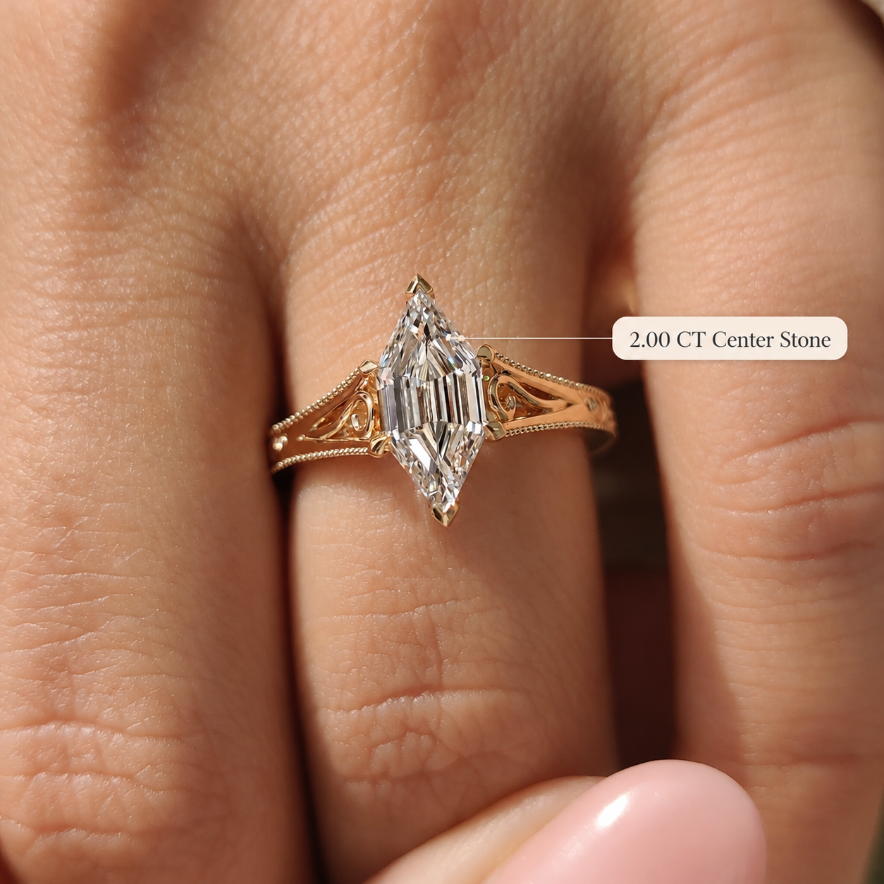 Hexagon Lab Grown Diamond Engagement Ring Vintage Milgrain Solitaire 14K Yellow Gold IGI Certified