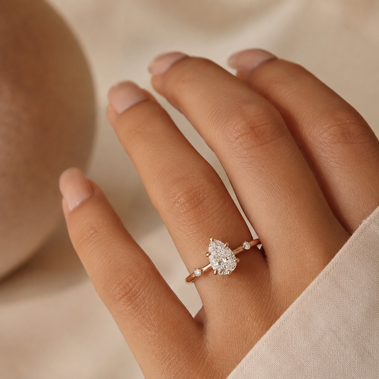 Pear Lab Grown Diamond Engagement Ring Distance Pave Solitaire 14K Yellow Gold IGI Certified
