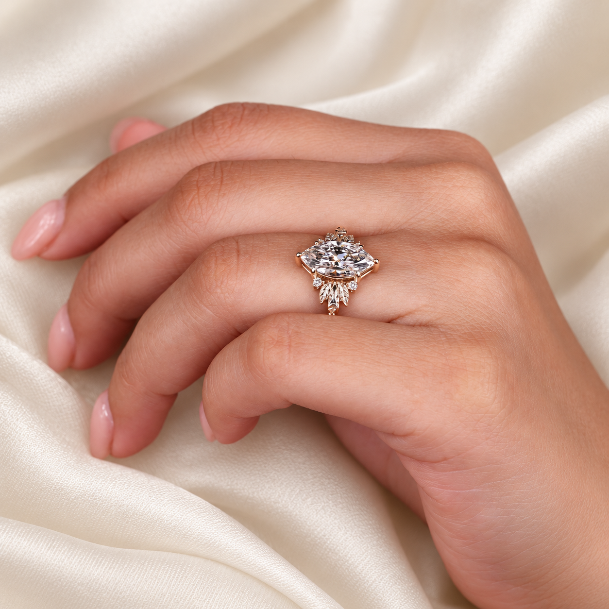 Marquise Lab Grown Diamond Engagement Ring Nature-Inspired Five Stone 14K Yellow Gold IGI Certified