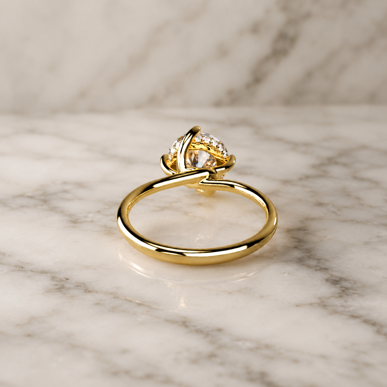 Portuguese Cut Round Lab Grown Diamond Engagement Ring Hidden Halo Solitaire 14K Yellow Gold IGI Certified 2 Carat
