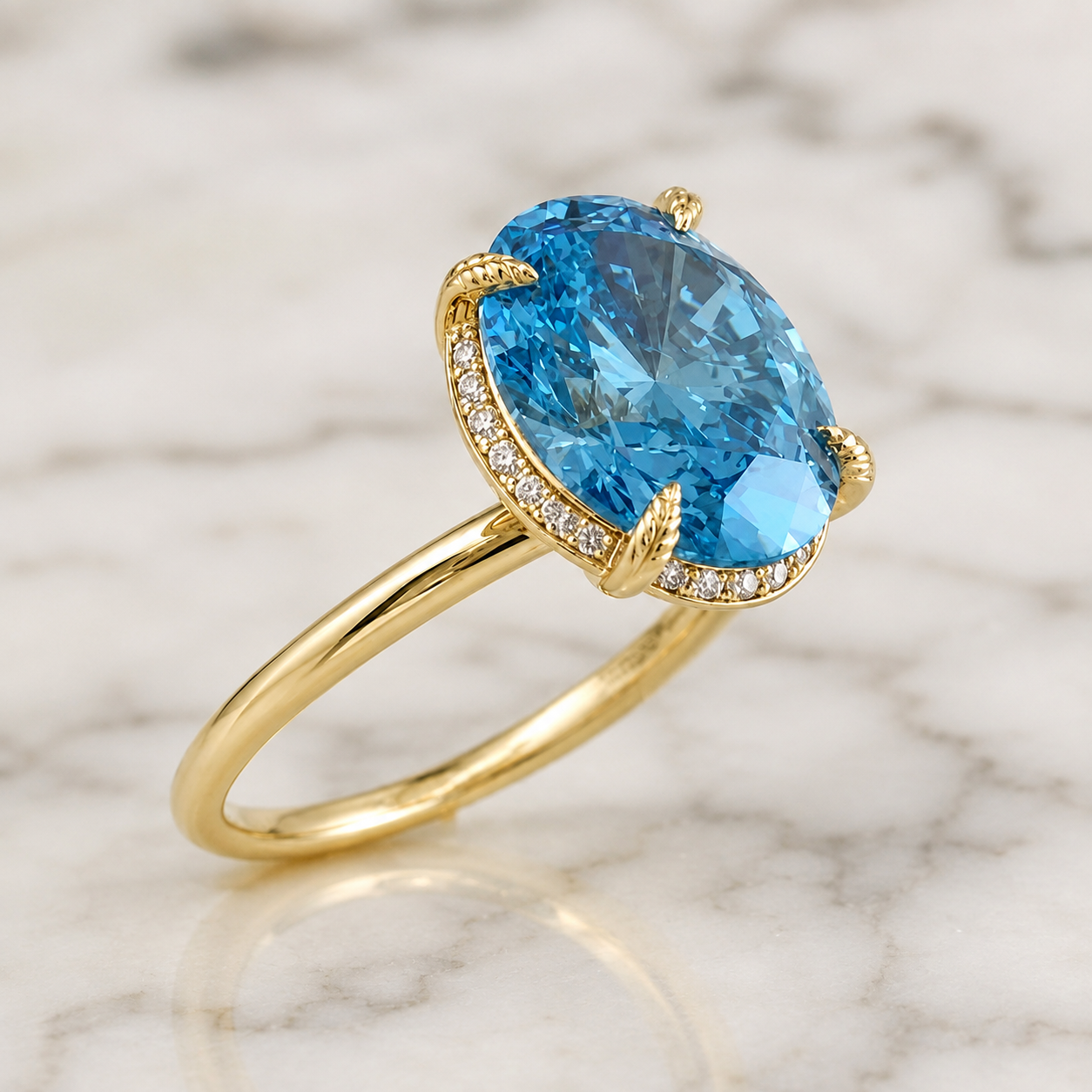 Blue Oval Lab Grown Diamond Engagement Ring Hidden Halo 14K White Gold 2 Carat VVS2 Fancy Color