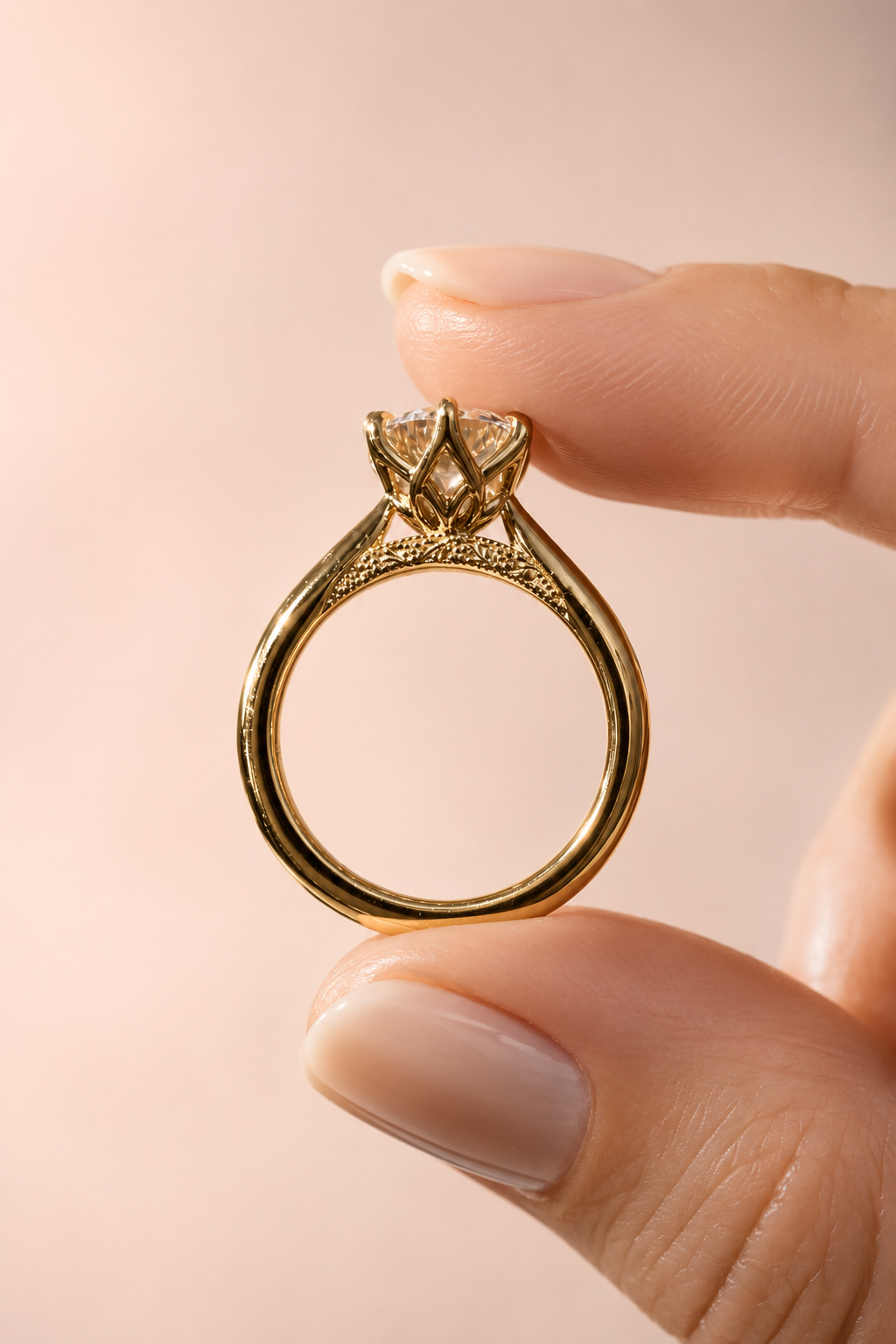 Portuguese Cut Lab Grown Diamond Engagement Ring – Floral Solitaire 14K Gold