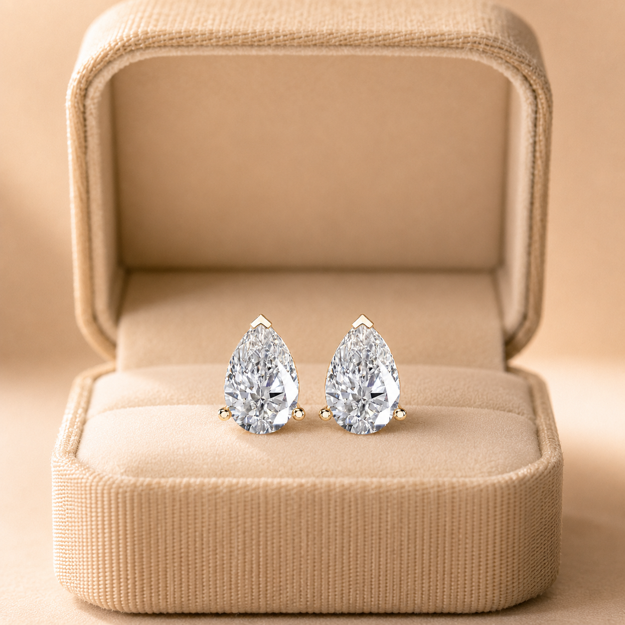 Pear Lab Grown Diamond Stud Earrings Three Prong 14K Rose Gold IGI Certified 2 Carat