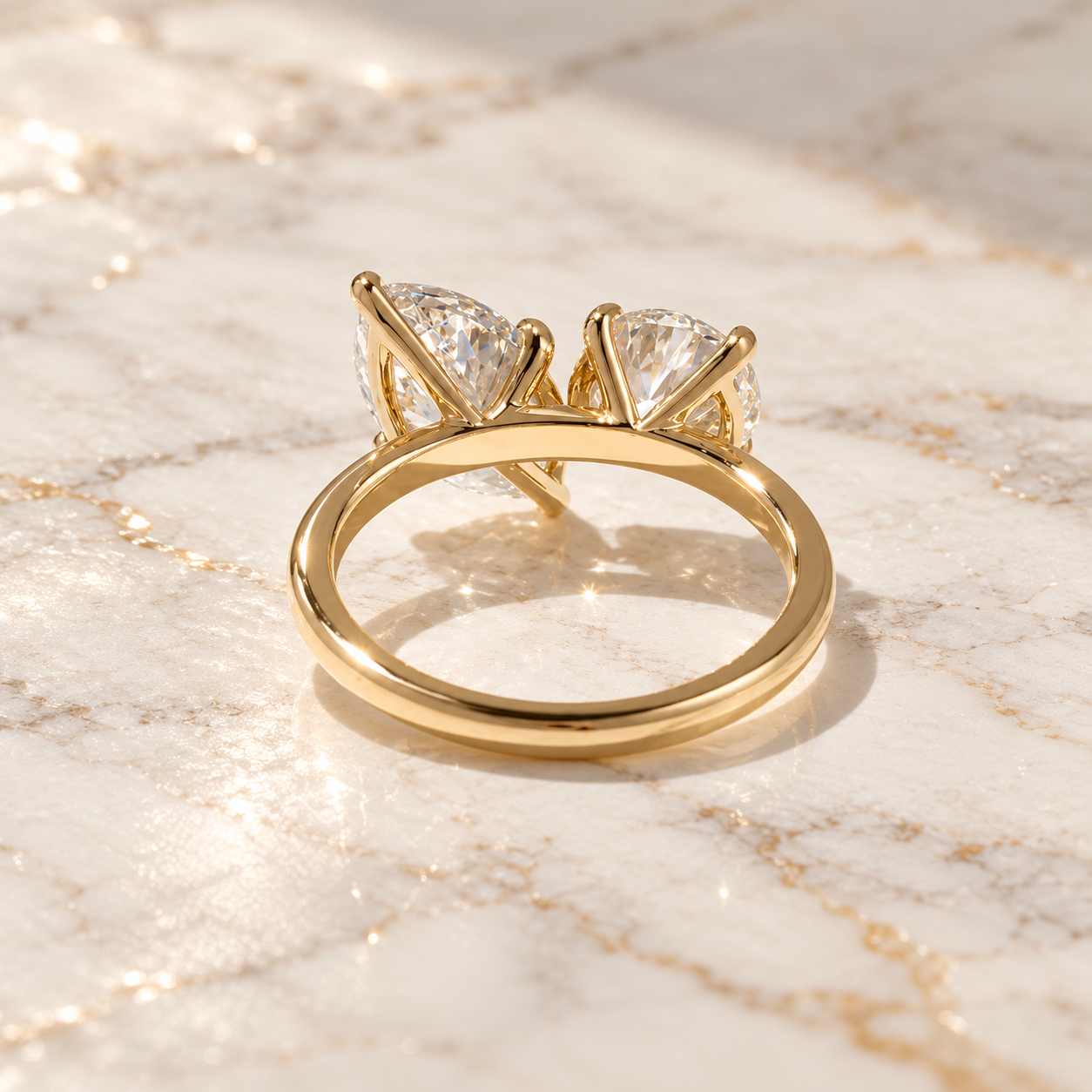 Marquise & Round Lab Grown Diamond Engagement Ring Two Stone Toi et Moi 14K Yellow Gold