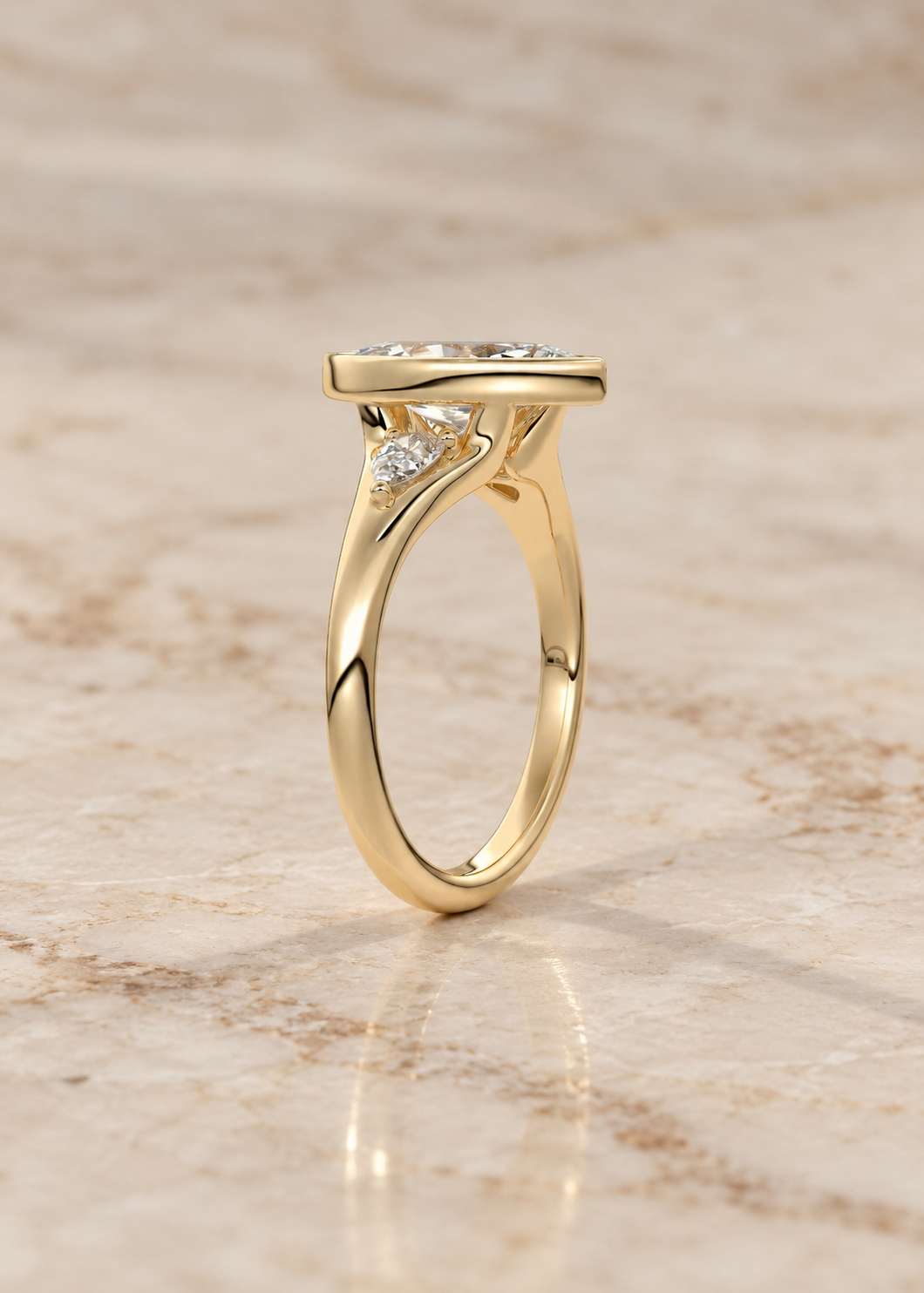 Marquise Lab-Grown Diamond Bezel Engagement Ring, Pear Side Stones, 14K Rose Gold (IGI Certified)