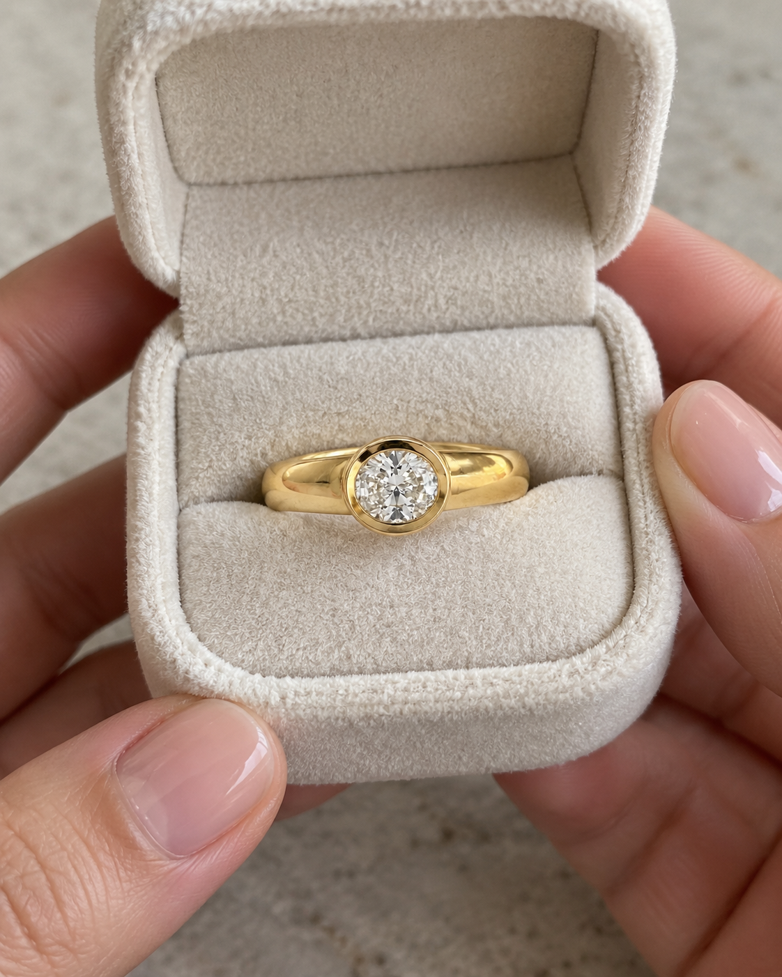 Oval Lab Grown Diamond Engagement Ring East West Bezel Cigar Band 14K Gold IGI Certified
