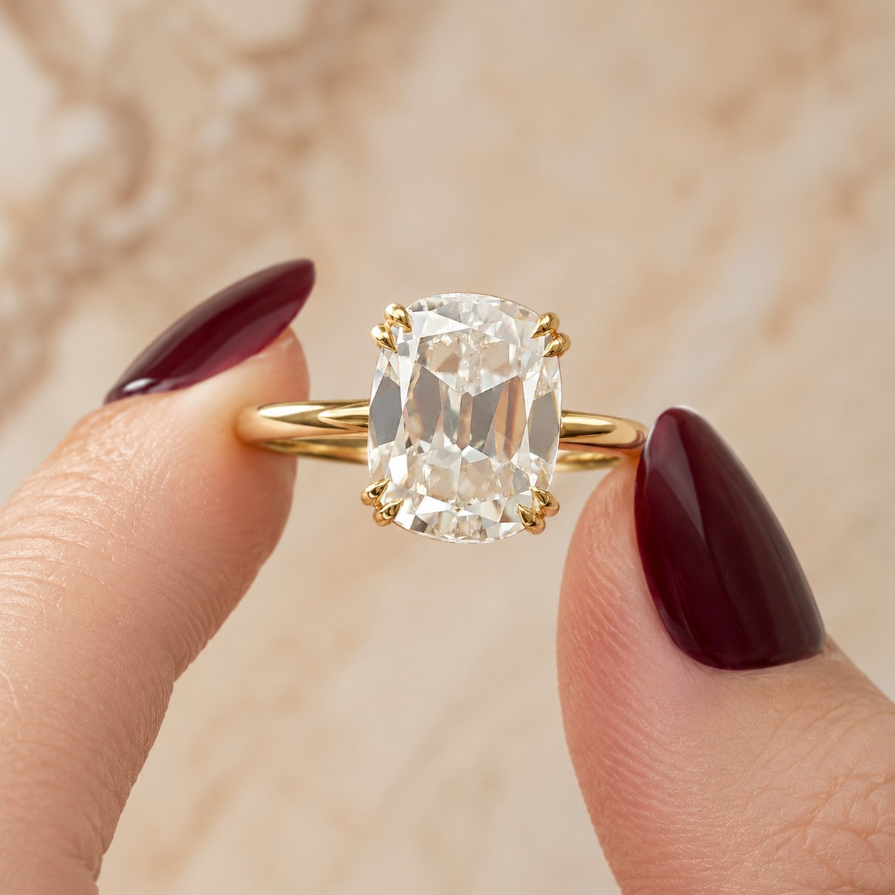 Cushion Cut Engagement Ring Old Mine Solitaire 925 Sterling Silver 4.00 ct VVS2 Elongated