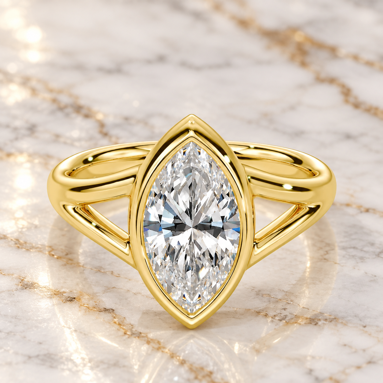 Marquise Lab Grown Diamond Ring, 14K Yellow Gold Bezel Solitaire (East-West)