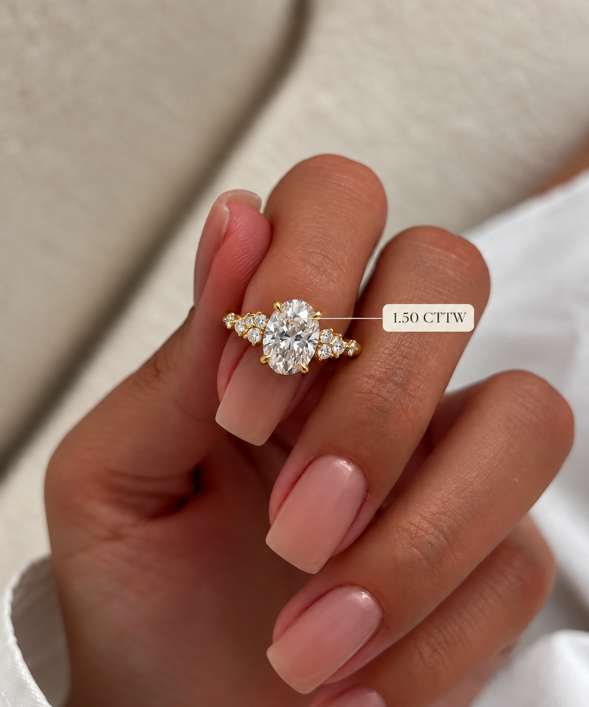 Oval Lab Grown Diamond Engagement Ring Cluster Accent 14K Gold IGI Certified