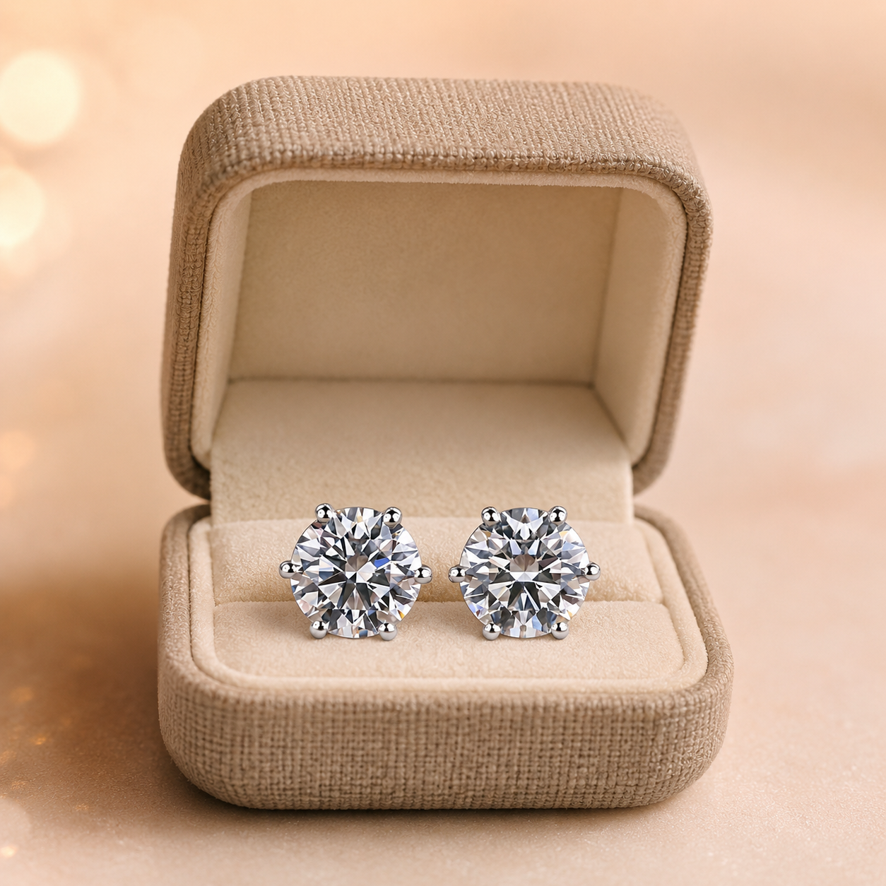 Round Lab Grown Diamond Stud Earrings – Six Prong Solitaire 14K White Gold – IGI Certified 2 Carat