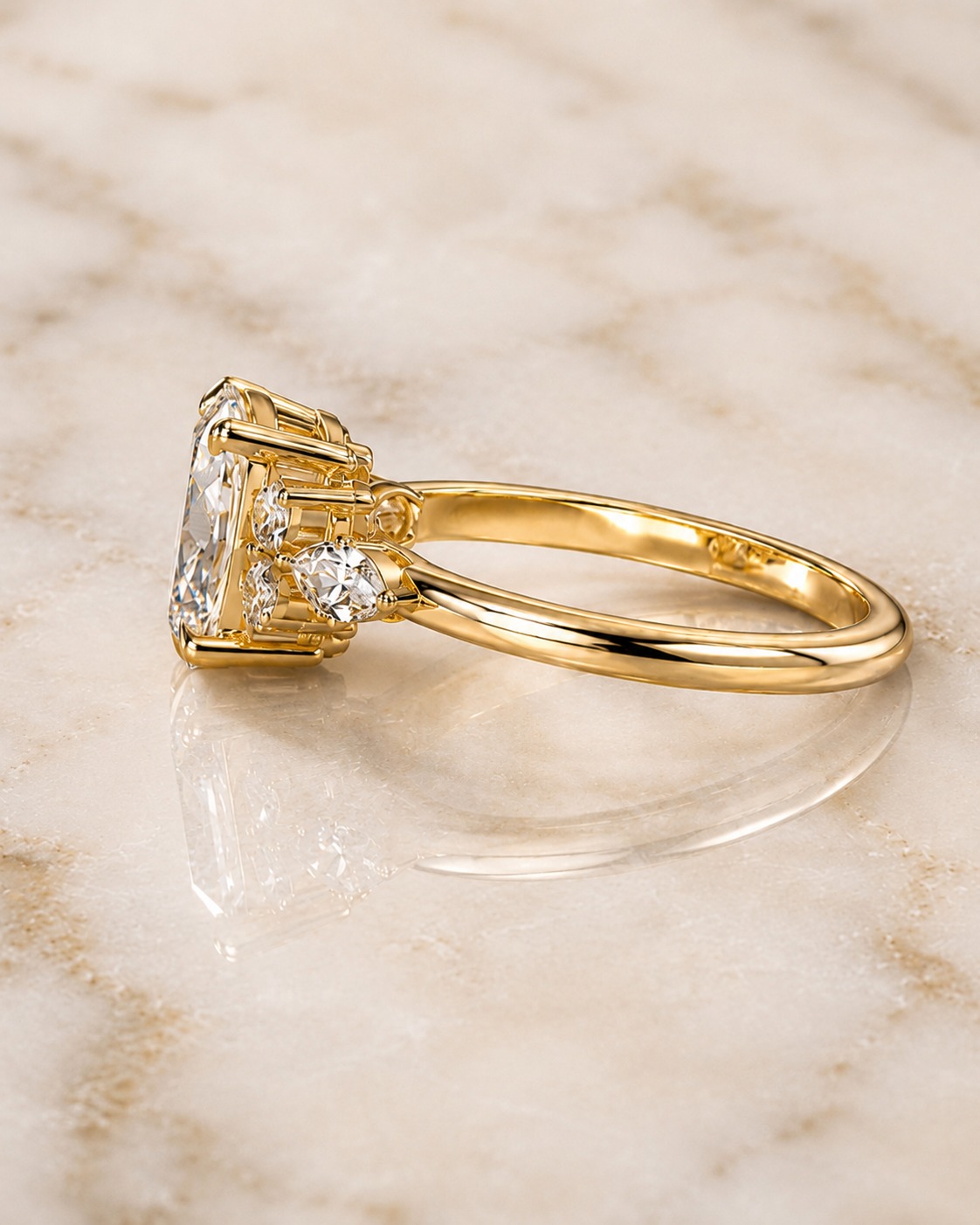 Oval Lab Grown Diamond Engagement Ring – Cluster 14K Yellow Gold – 0.90 ctw E VVS2