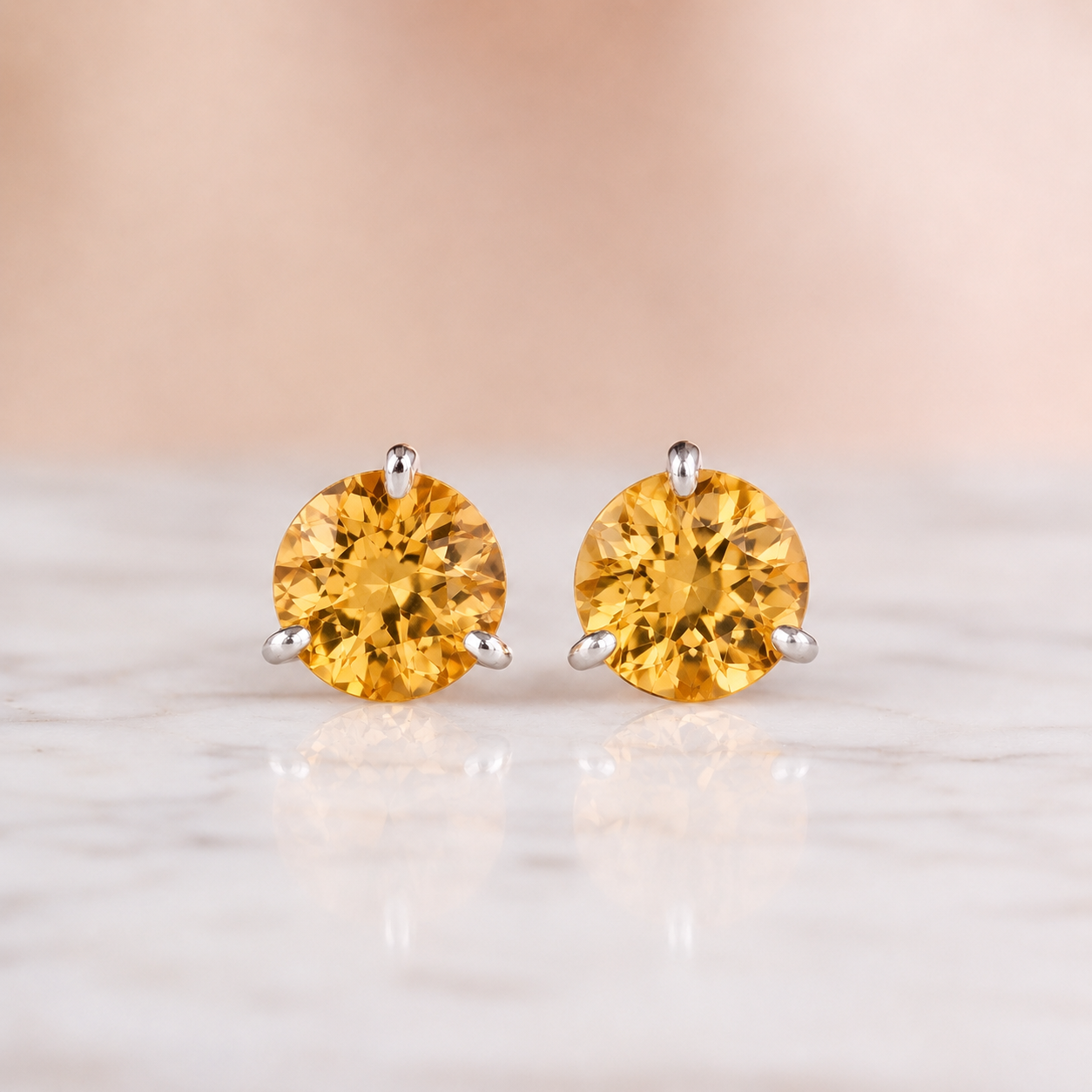 1.48 Cttw Round Citrine Stud Earrings in 14K White Gold