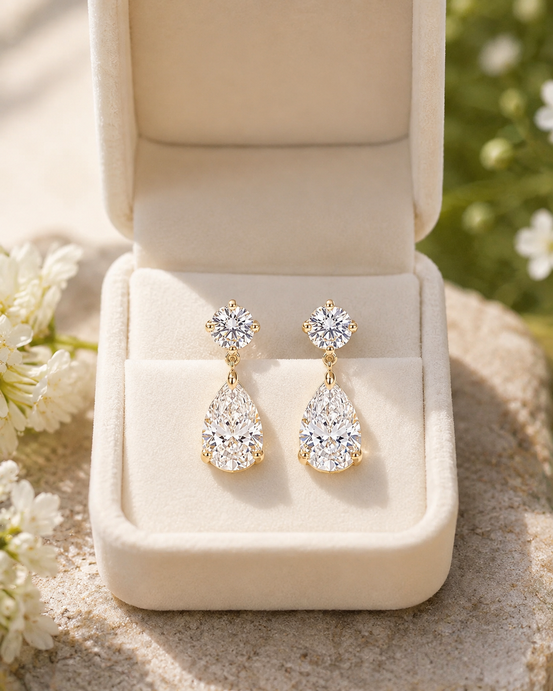 Pear & Round Lab Grown Diamond Drop Earrings Four Prong Studs 14K Yellow Gold  E VVS2