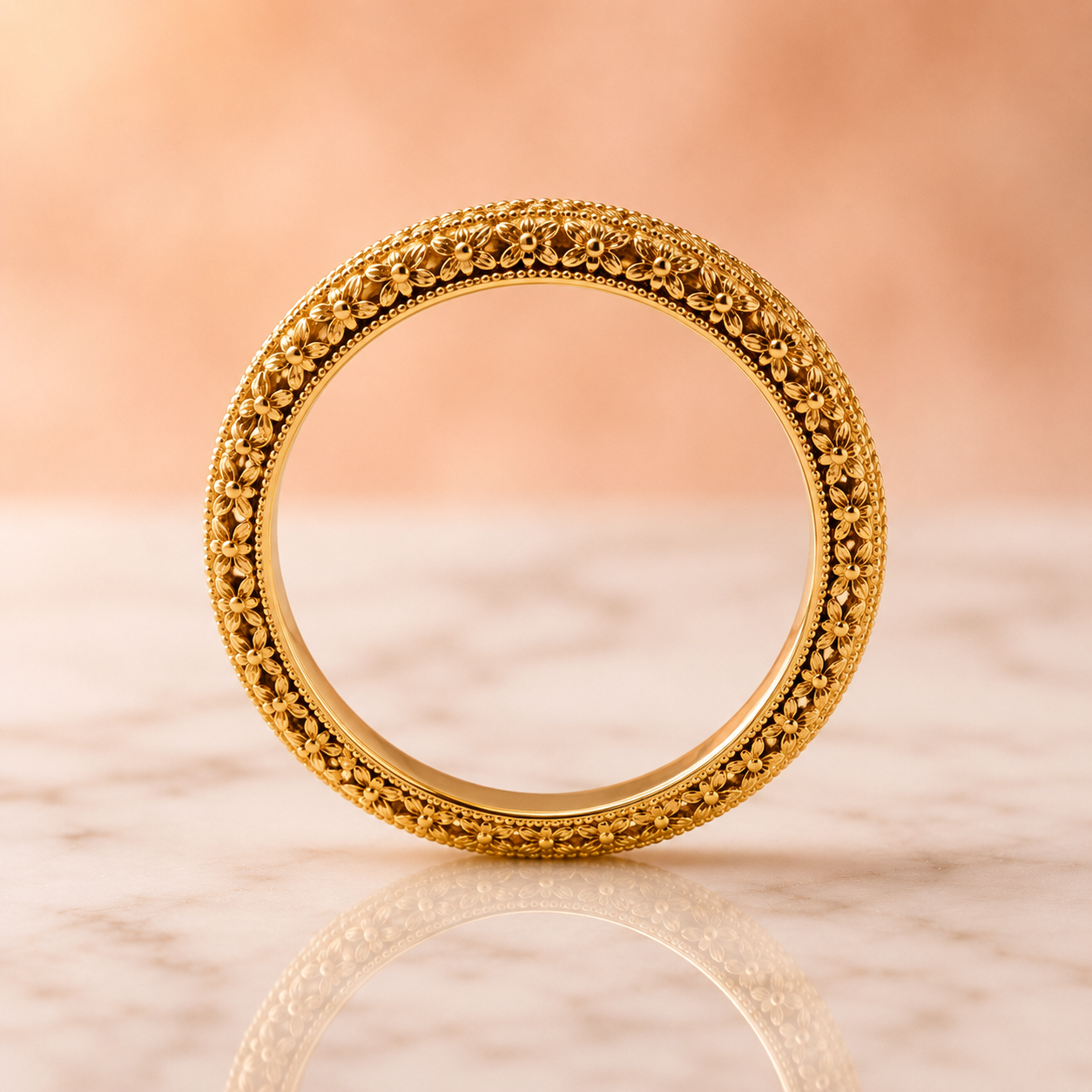 Vintage Floral Milgrain Wedding Band – 14K Gold Eternity Ring — alternate view