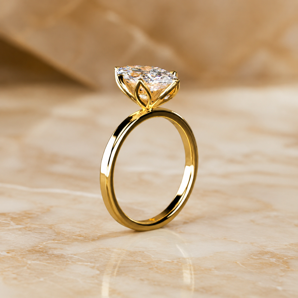 Marquise Lab Grown Diamond Engagement Ring Solitaire 14K Yellow Gold – Six Floral Prong 1ct E VVS2