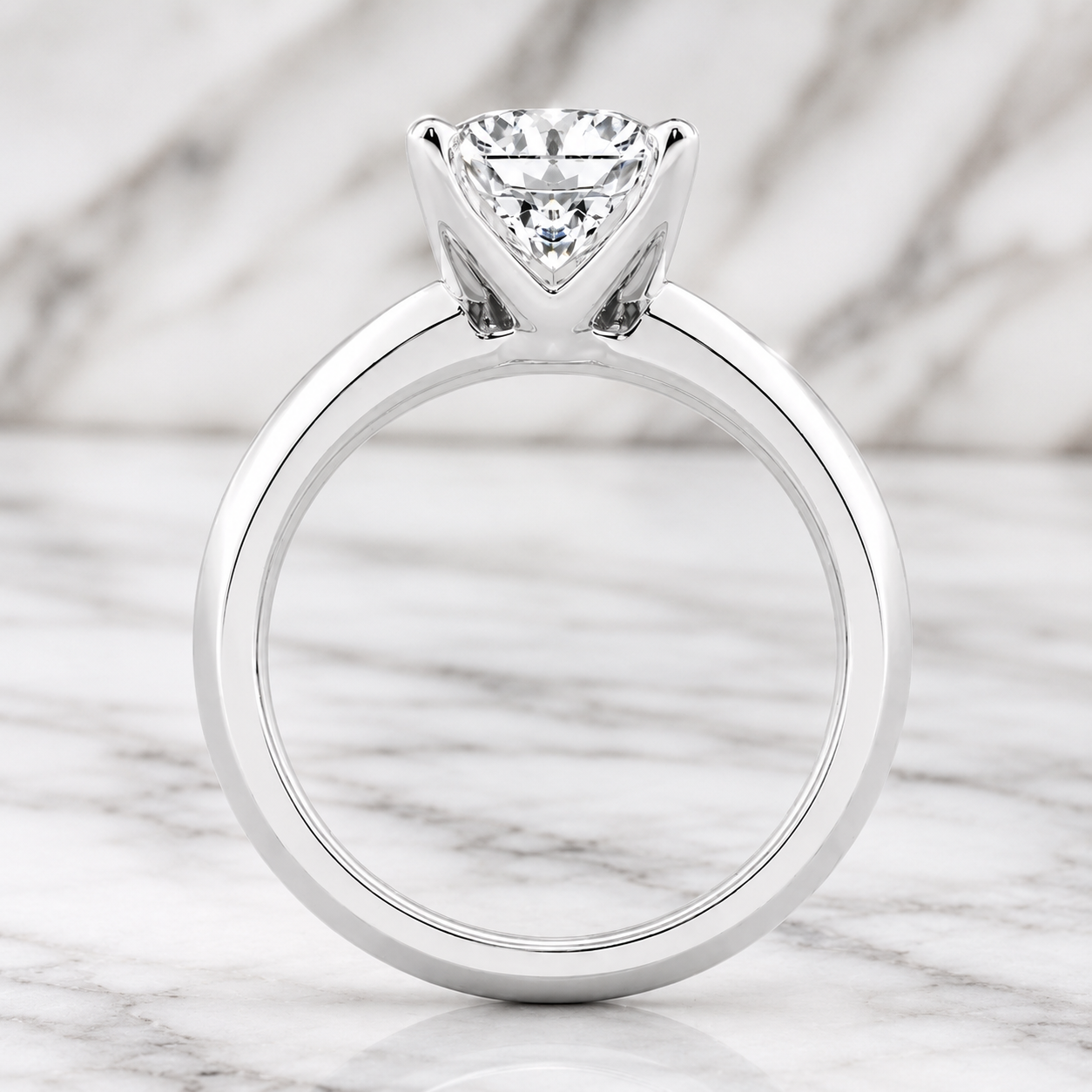 Oval Lab Grown Diamond Engagement Ring  Knife Edge Solitaire 14K White Gold IGI Certified 4 Carat E VVS2