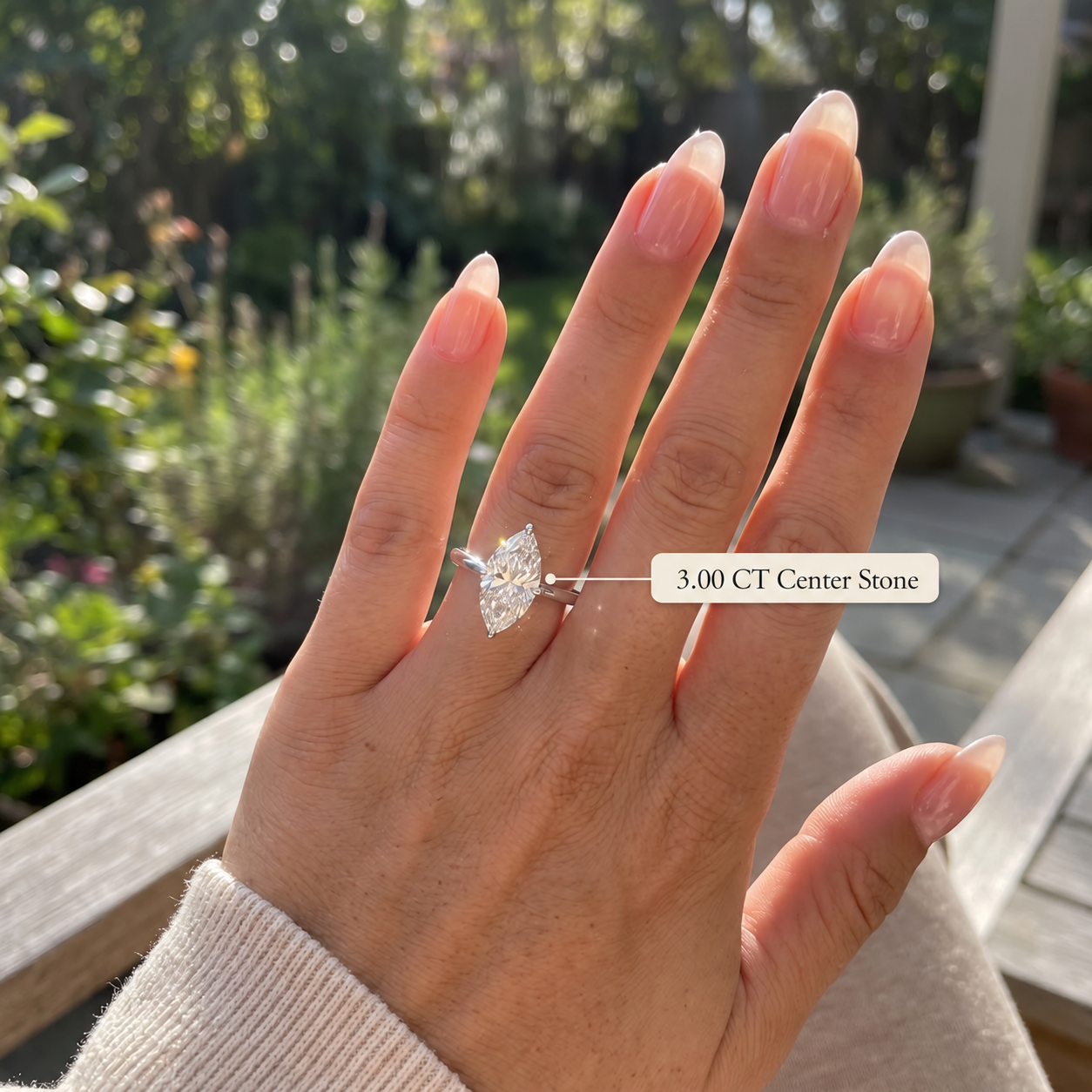 Marquise Lab Grown Diamond Engagement Ring Solitaire 14K White Gold E VVS2 Prong Set