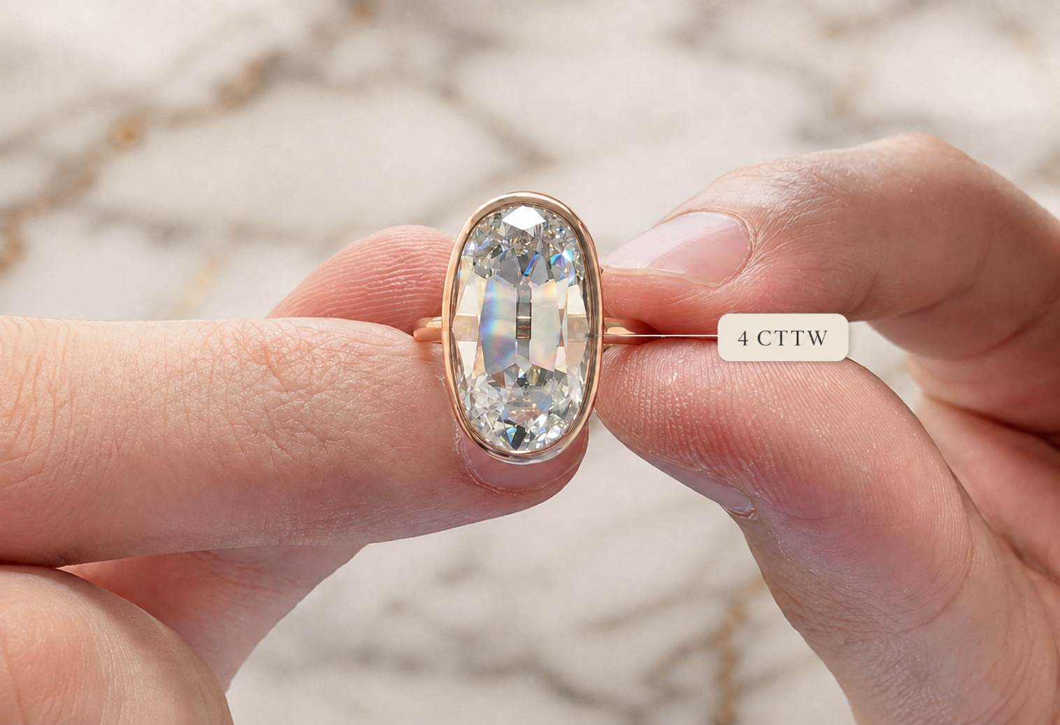 Oval Lab Grown Diamond Engagement Ring Bezel Solitaire 14K Yellow Gold E Color
