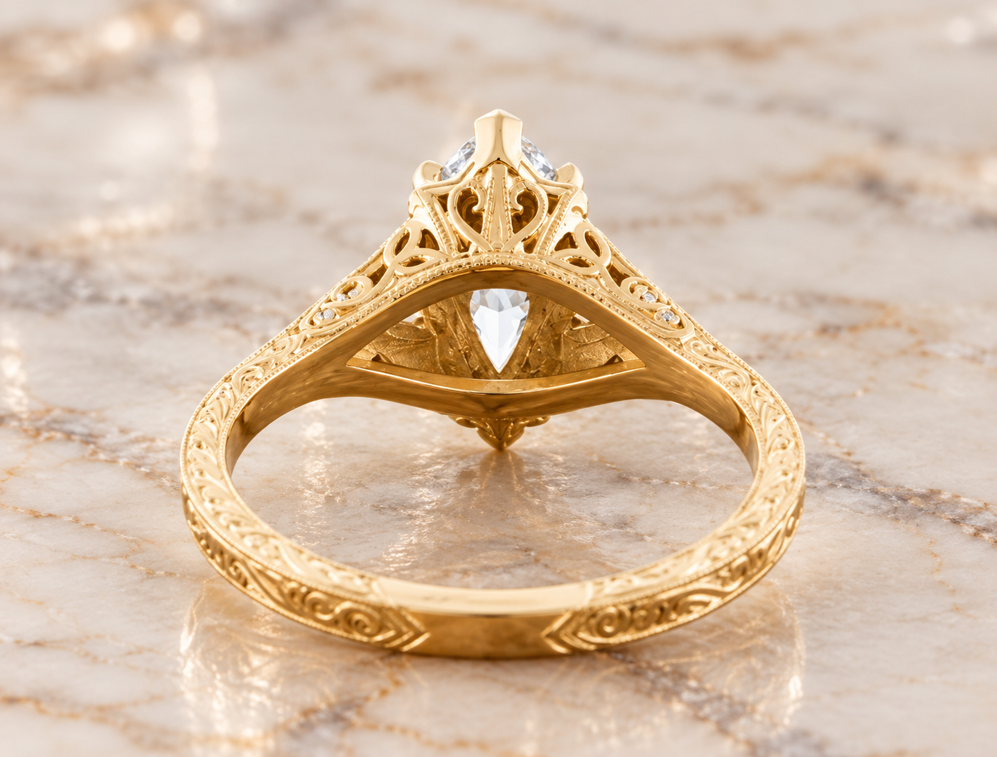 Marquise Lab Grown Diamond Engagement Ring Vintage Split-Shank 14K Yellow Gold E VVS2 1.5 Carat