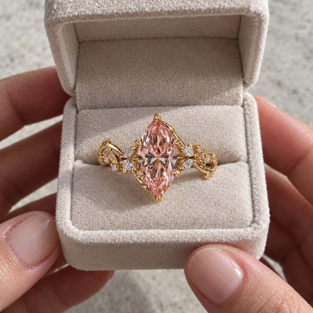 Pink Marquise Lab Grown Diamond Engagement Ring Tulip Setting 14K Yellow Gold IGI Certified VVS2 - VS1