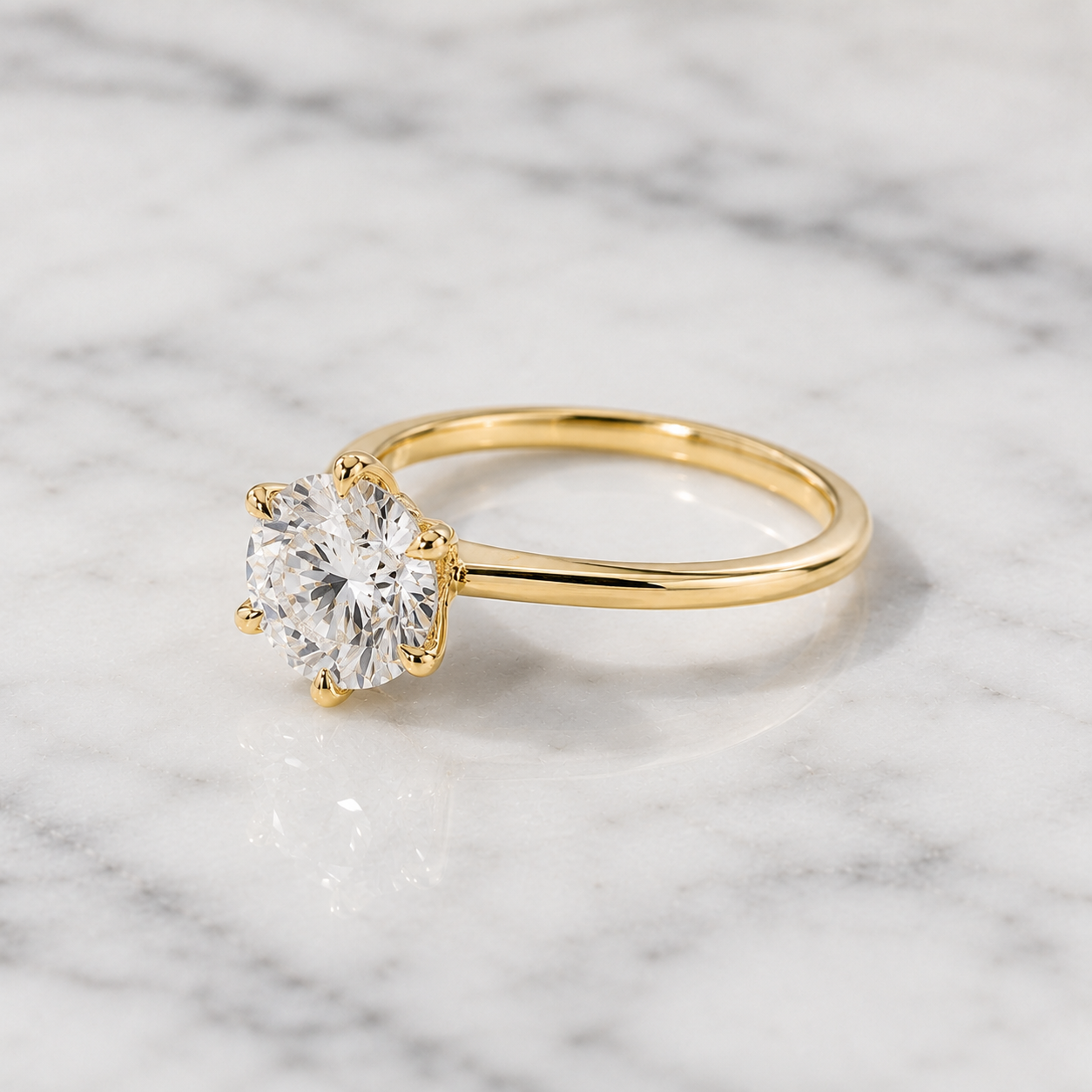 Round Lab Grown Diamond Engagement Ring – Petal Prong Solitaire in Solid Gold