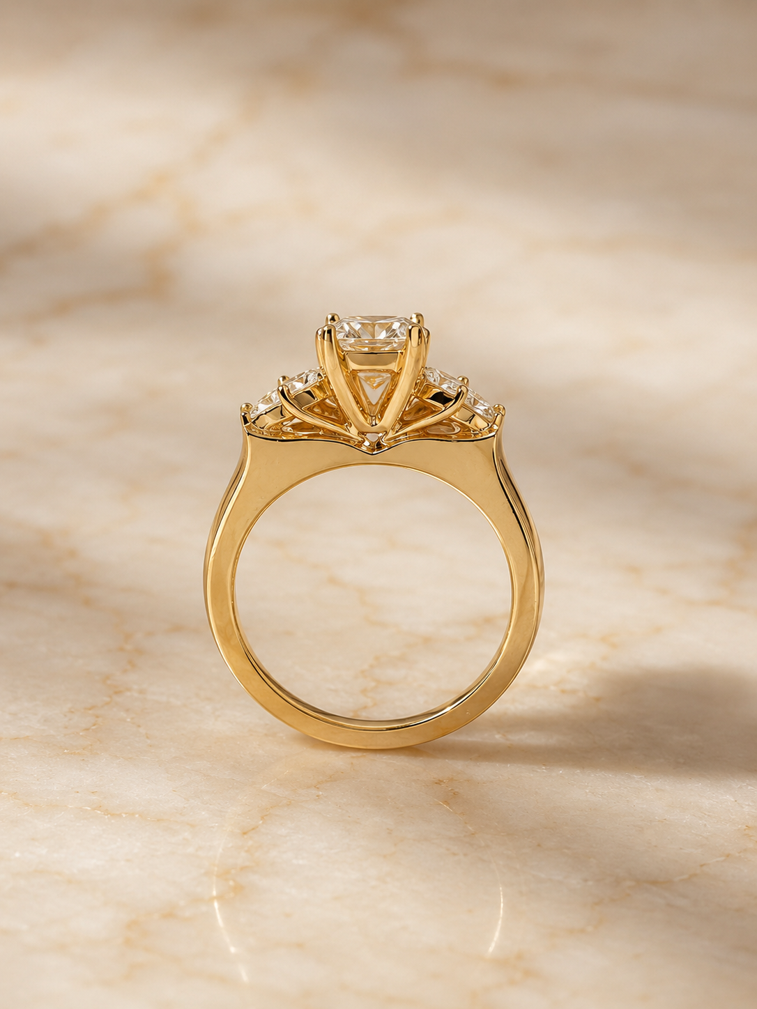 Emerald Cut Lab Grown Diamond Engagement Ring Marquise Halo 14K Yellow Gold – 1.5 Carat