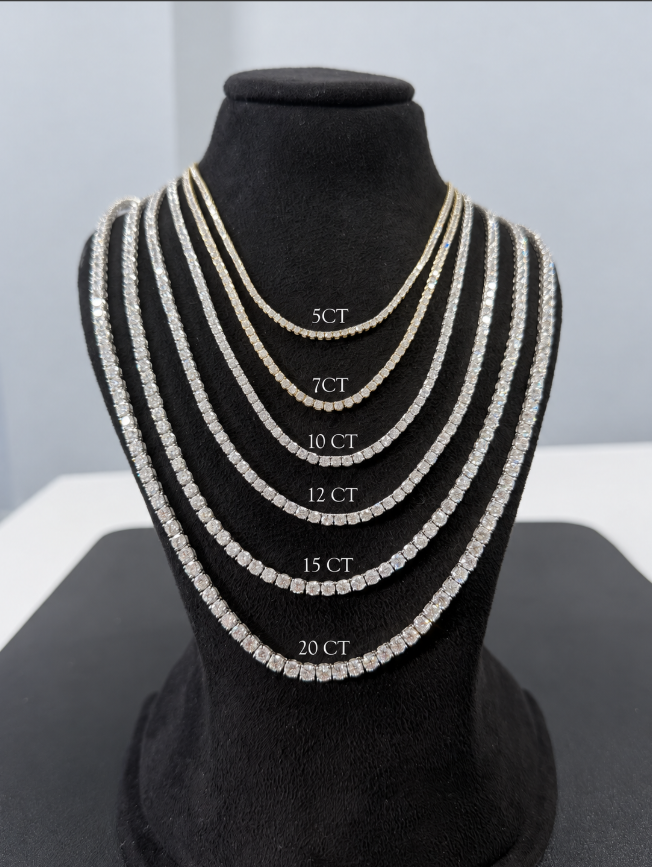 Round Lab Grown Diamond Tennis Necklace – Prong Set 14K White or Yellow Gold 