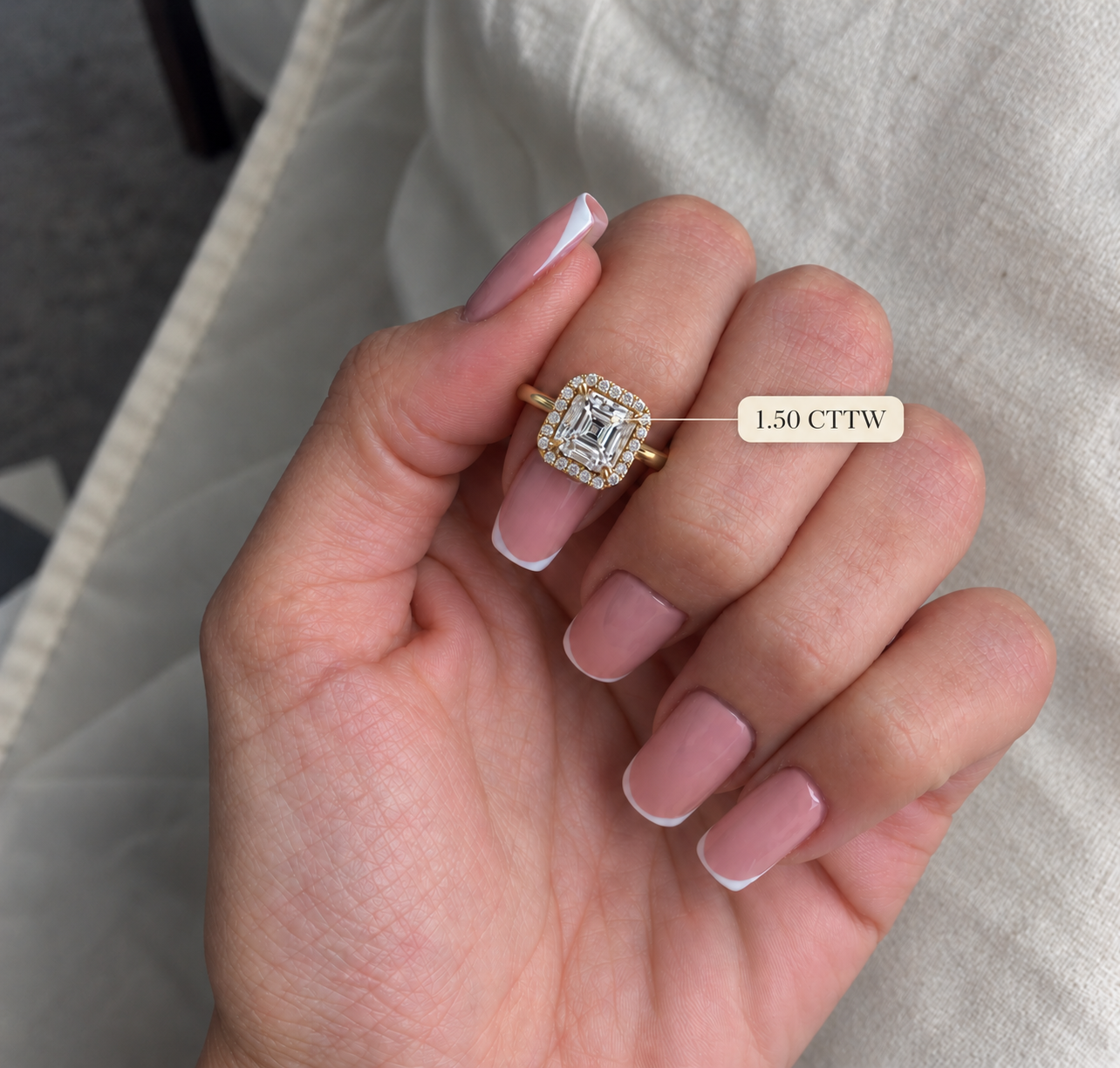 Asscher Lab Grown Diamond Engagement Ring Octagonal Halo 14K White Gold IGI Certified E VVS2