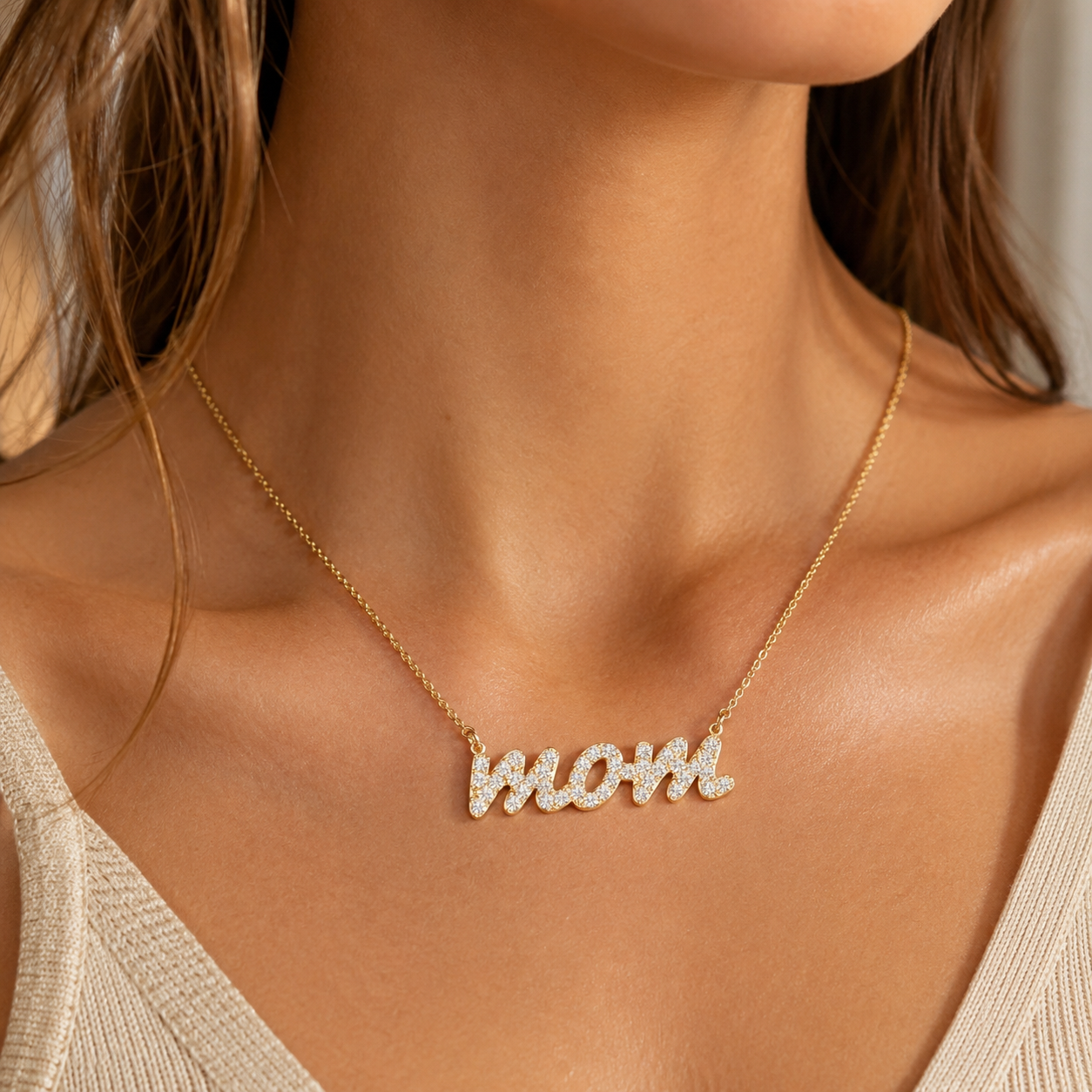 Round Lab Grown Diamond Nonna Name Pendant Necklace – 14K White Gold – 1/2ct E VVS2 Diamond-Set Letters