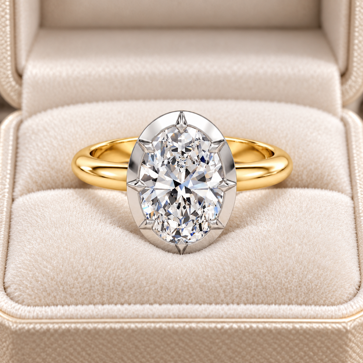 Oval Cut Lab Grown Diamond Engagement Ring Solitaire Platinum & Yellow Gold Vintage Bezel Setting