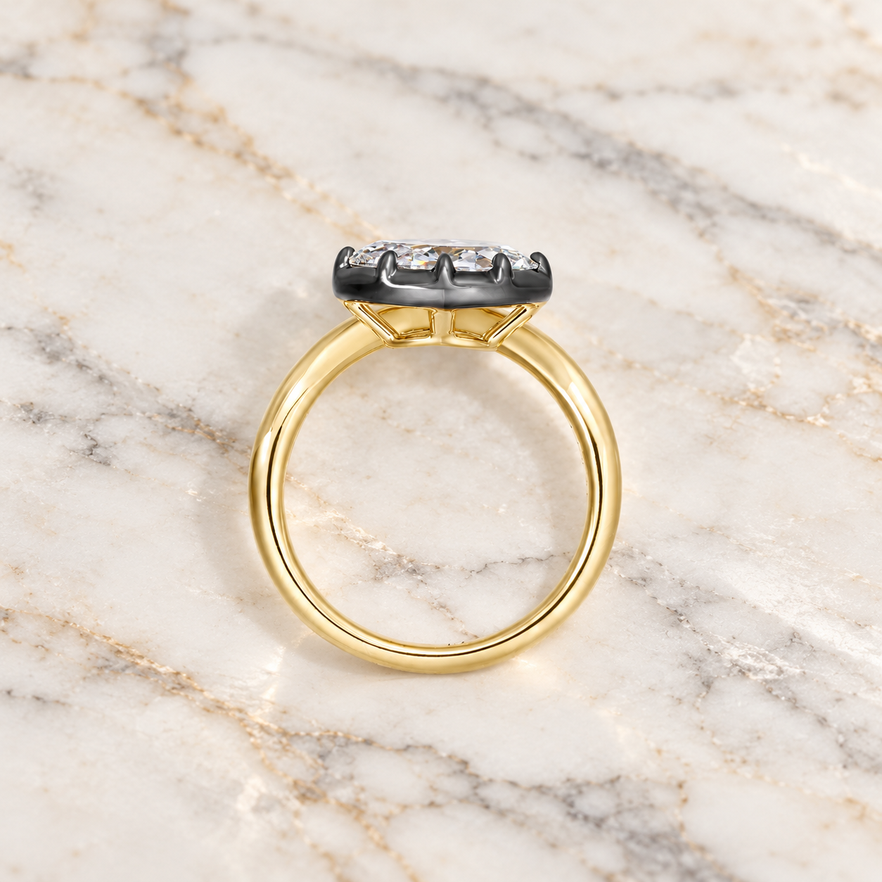 Marquise Lab Grown Diamond Engagement Ring East-West Bezel-Prong 14K Yellow Gold IGI Certified