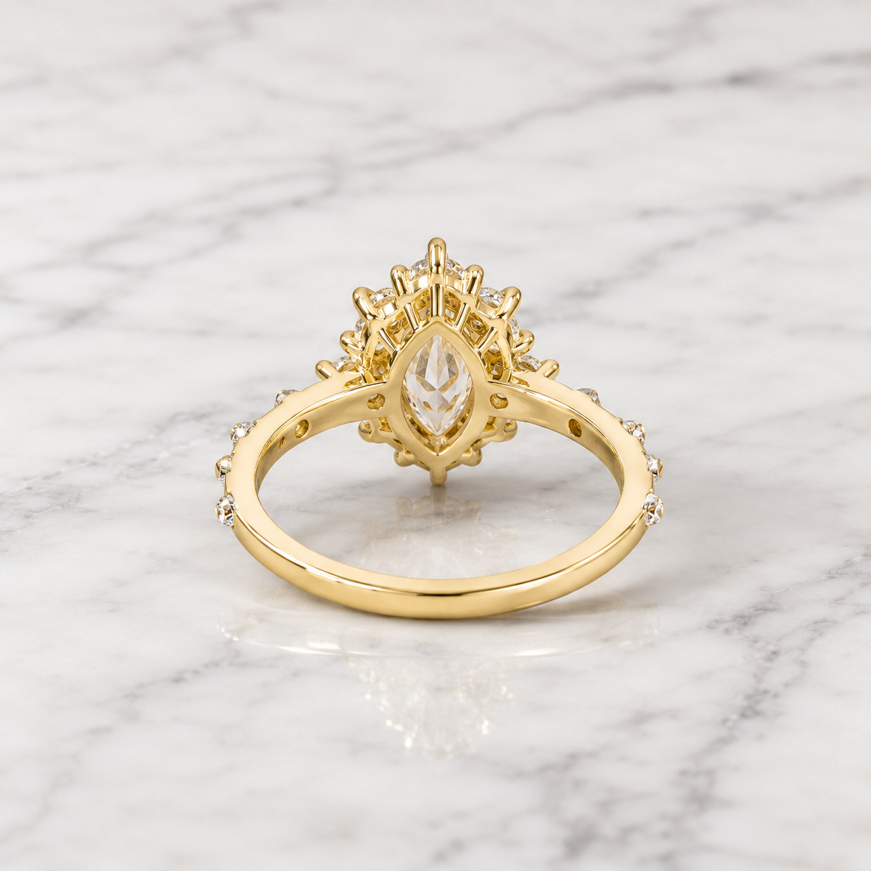 Marquise Lab Grown Diamond Engagement Ring  Vintage Alternating Halo Solid Gold E VVS2 Accent Diamonds