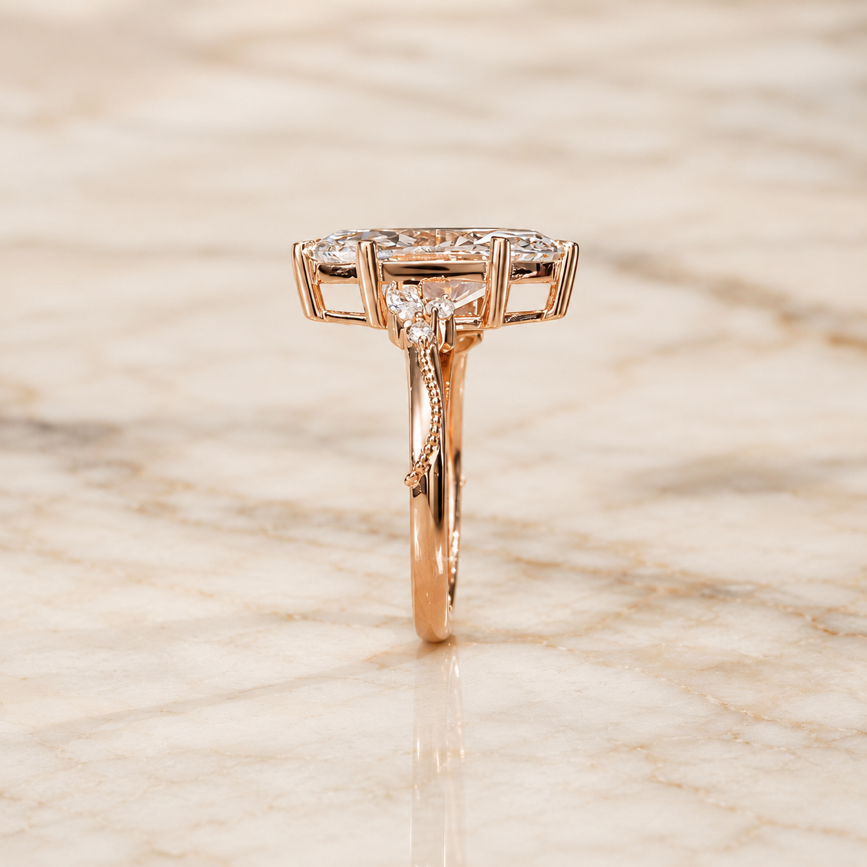 Marquise Lab Grown Diamond Engagement Ring Bypass Shank 14K Gold IGI 2.85 Carat E VVS2