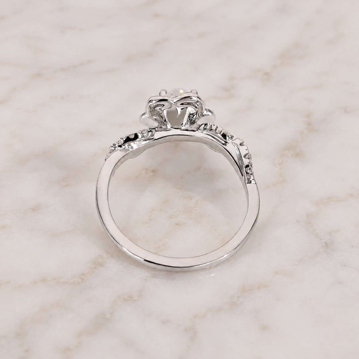 Round Lab Grown Diamond Engagement Ring Nature Leaf Rose 14K White Gold IGI Certified 1.00 Carat