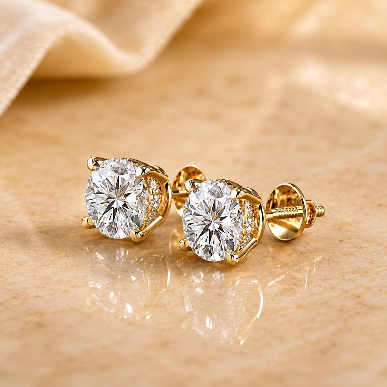 Round Lab Grown Diamond Stud Earrings – Hidden Halo 14K Yellow Gold – IGI Certified 2ct, Screw-Back