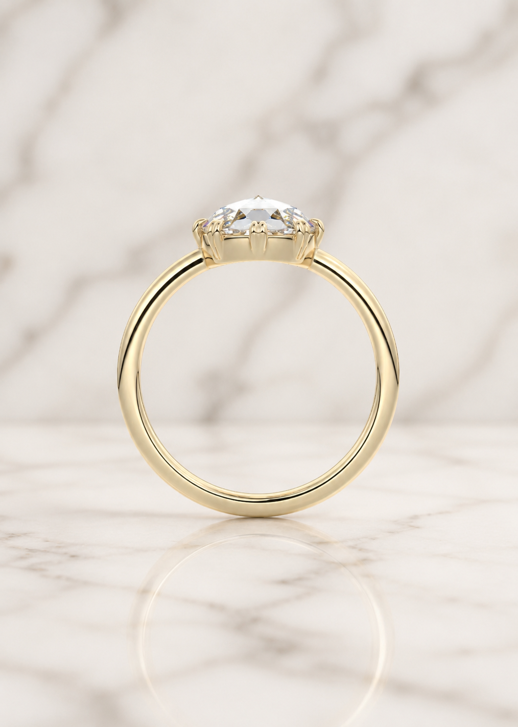 Round Rose Cut Lab Grown Diamond Engagement Ring Double Claw Prong 14K Rose Gold Vintage Solitaire